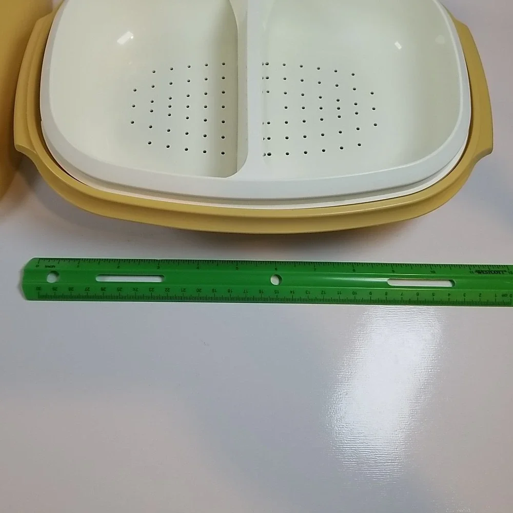 Tupperware Harvest Gold 4 Piece Microwave Vegetable Rice Steamer Strainer 1273-7